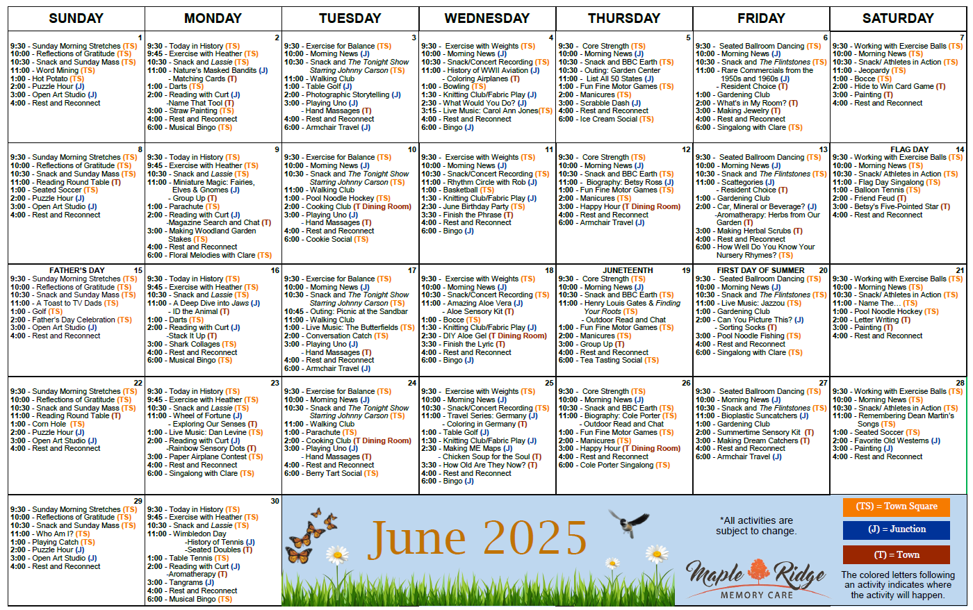 June 2025 Activity Calendar - Memory Care